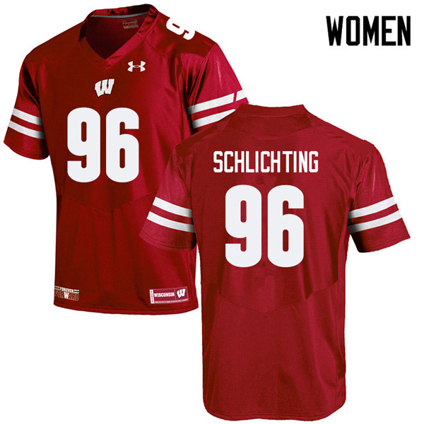 Women #96 Conor Schlichting Wisconsin Badgers College Football Jerseys Sale-Red - Click Image to Close